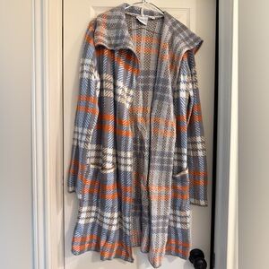Cyrus Plaid Cardigan in Tan, Orange, Blue & White